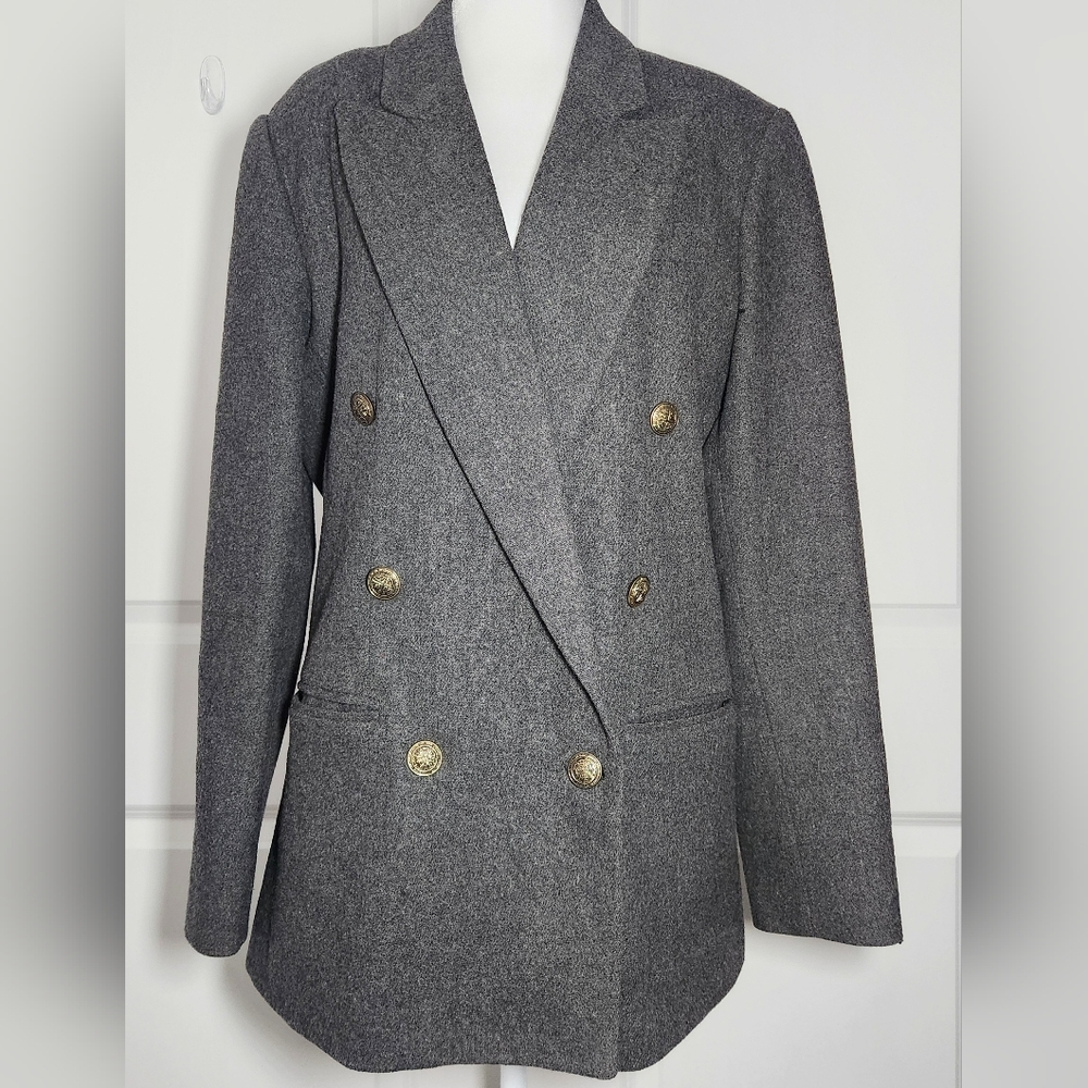 Vintage Stephanie Andrews Charcoal Gray Wool Double Breasted Blazer size 10